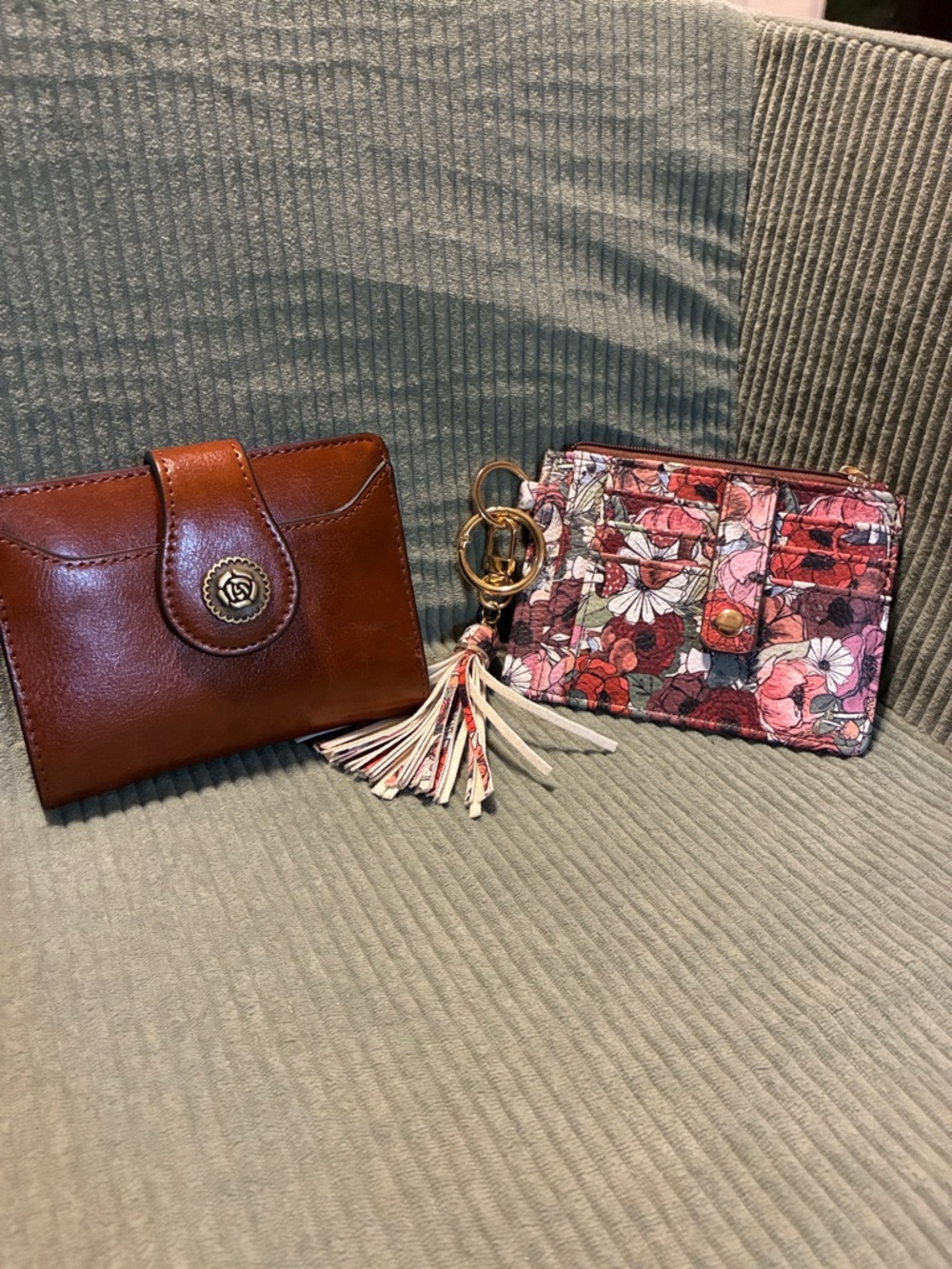 Amazon Brown Leather Wallet & Floral Cardholder with Tassel Keyring